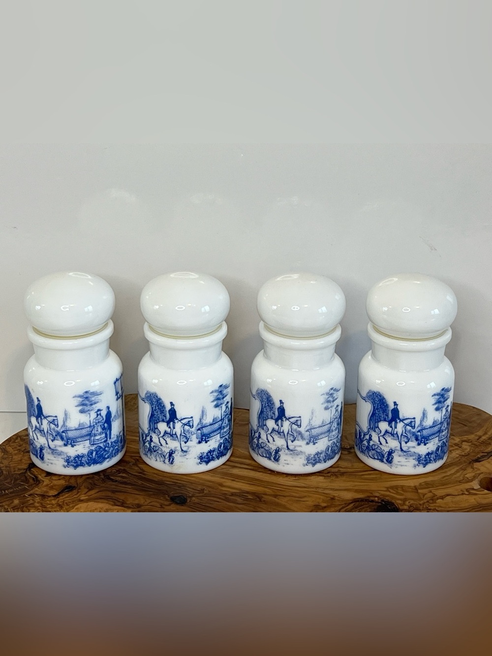 1950's White Milk Glass Apothecary Jar Set Of 4 Bubble Lid Made in Belgium EUC - Picture 3 of 14
